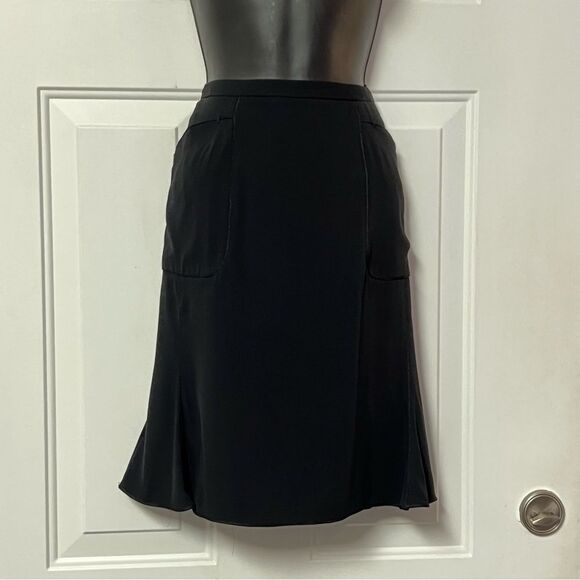 VTG 90s Max Silk Black Exposed Seams Front pocket Fit & Flare Slip Skirt 4 XS 28 - Picture 1 of 14